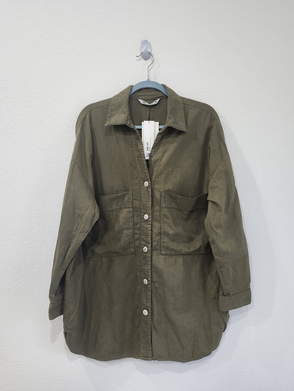 ZARA Olive Green Oversized Utility Shacket Shirt Jacket Cotton Size Large NWT